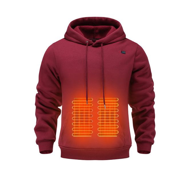 Bordeauxrode verwarmde hoodie met verwarmingszones